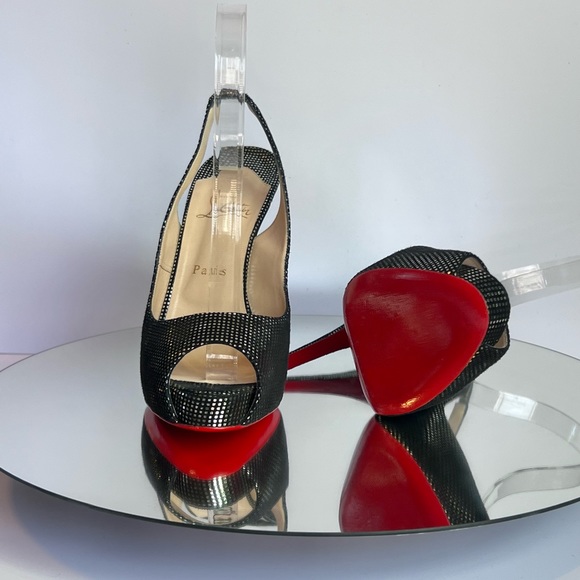 *** SOLD*** Christian Louboutin Prive 120mm Suede Silver Slingback Pumps EU 39.5 - Picture 11 of 14
